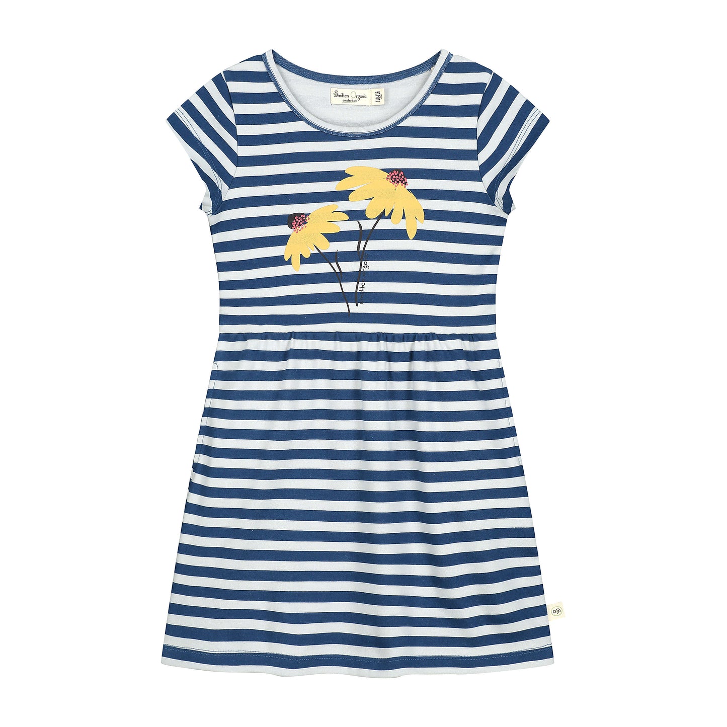 Daisy Print On Striped Jersey Evase Dress
