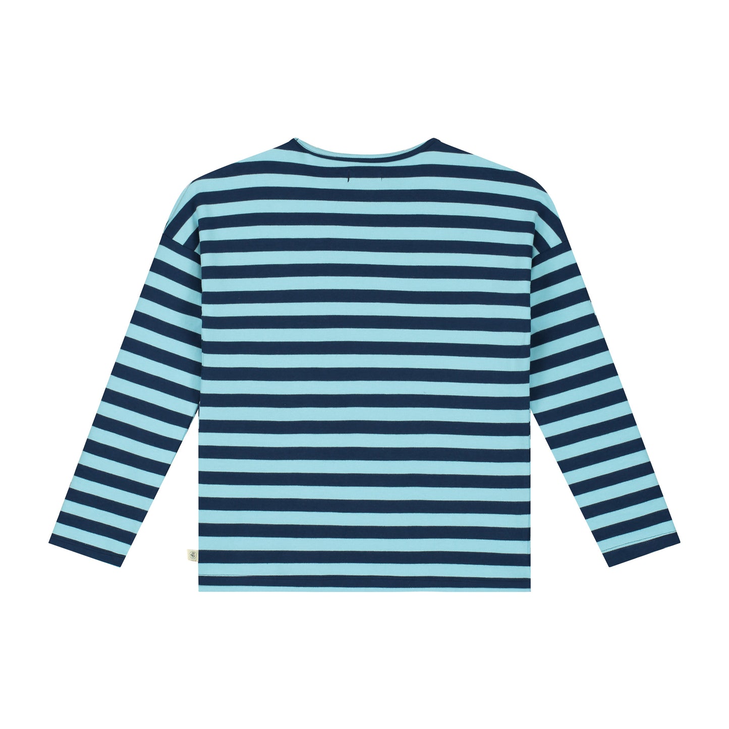 Yarn dyed blauw zwaargewicht T-shirt met lange mouwen