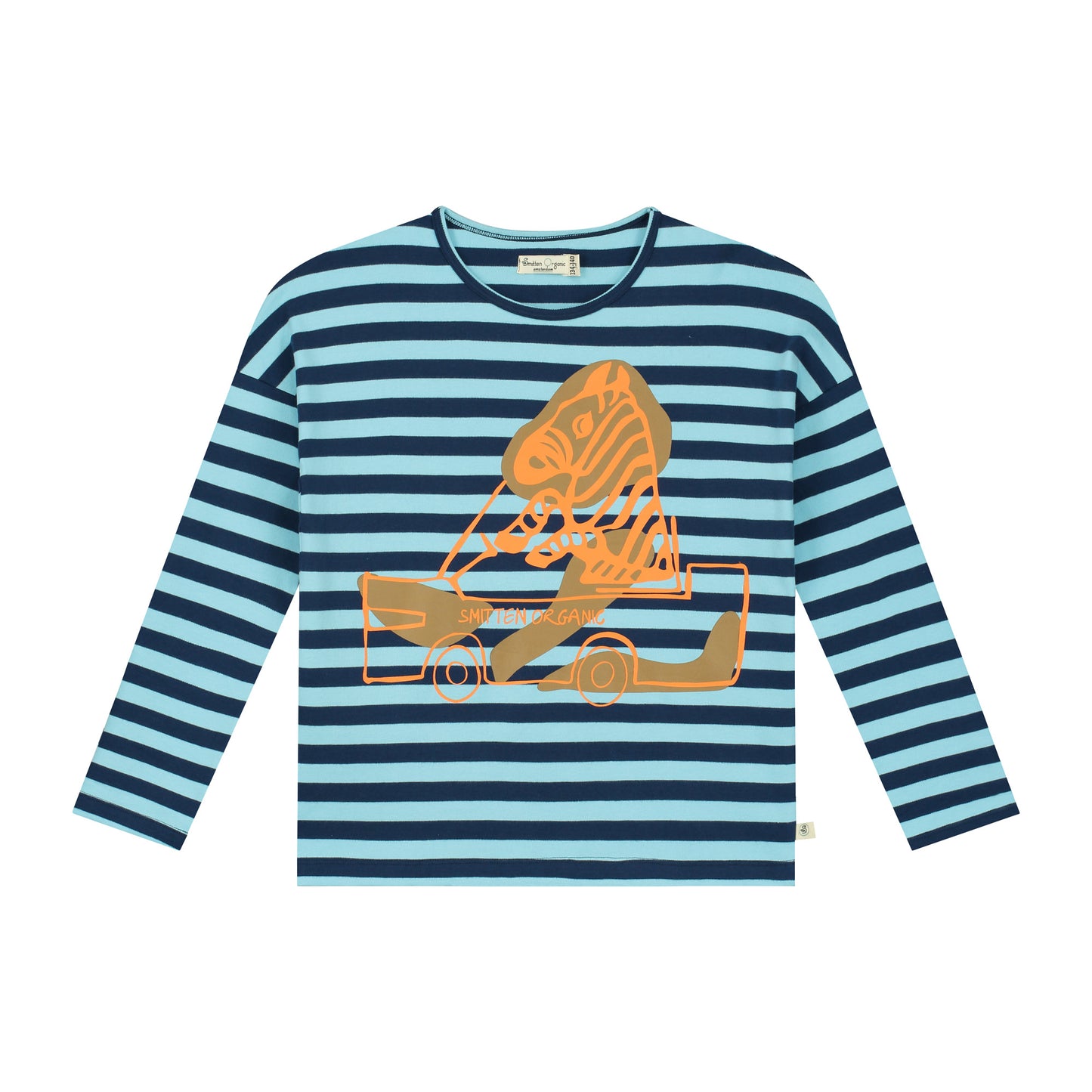 Yarn dyed blauw zwaargewicht T-shirt met lange mouwen