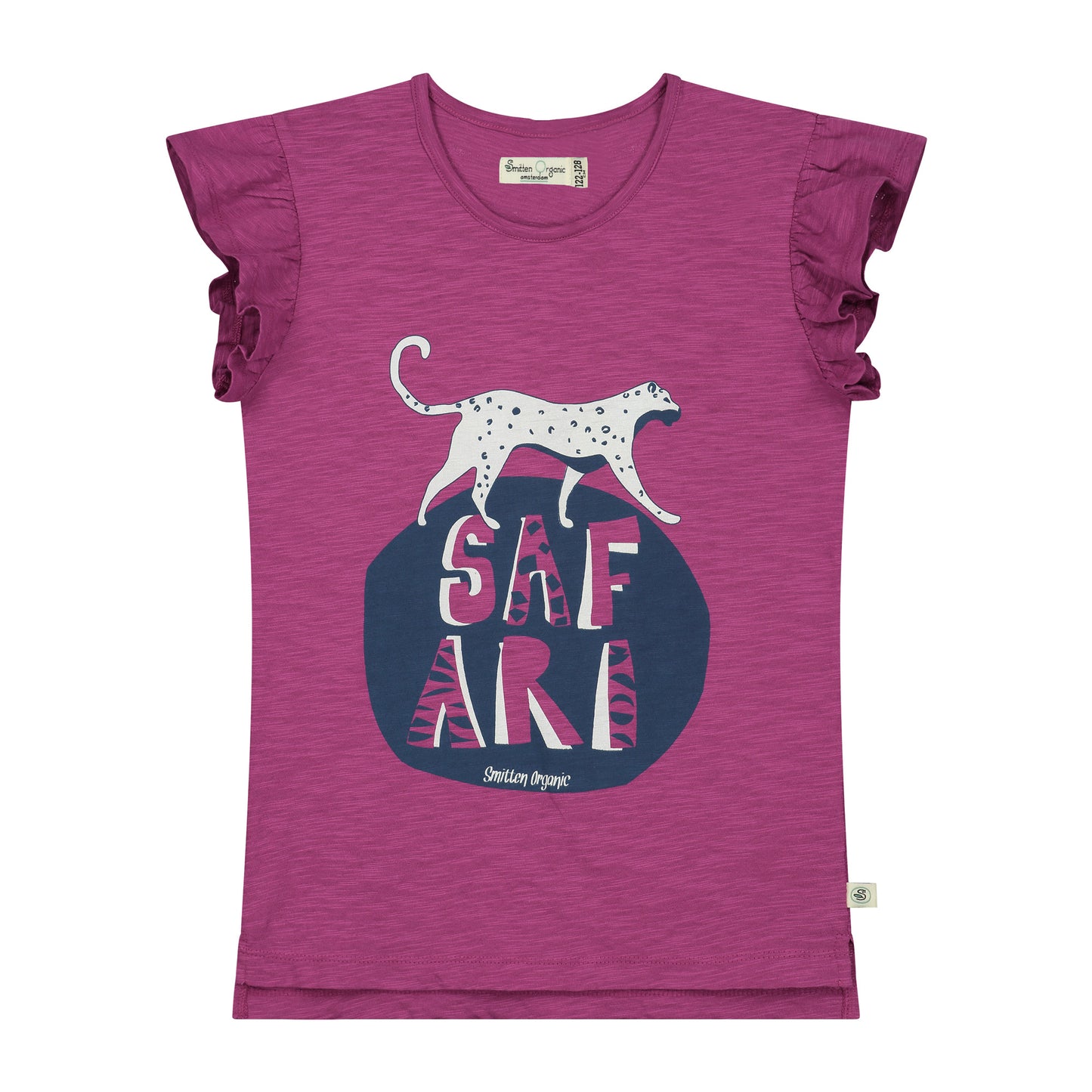Safari-Text & Leoparden-Rüschen-T-Shirt SS-Mädchen