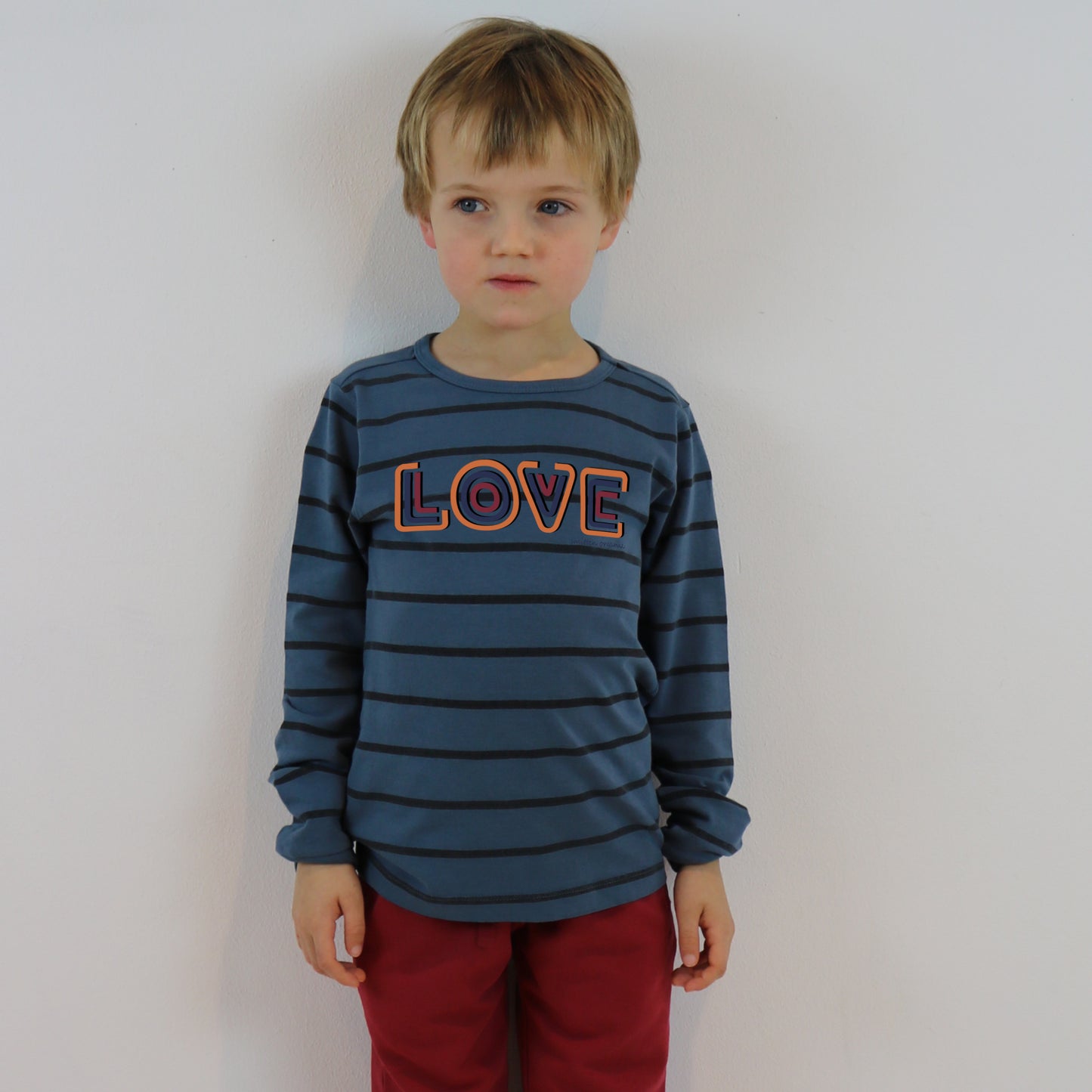 Yarn Dyed Stripes With Love Print T-Shirt LS