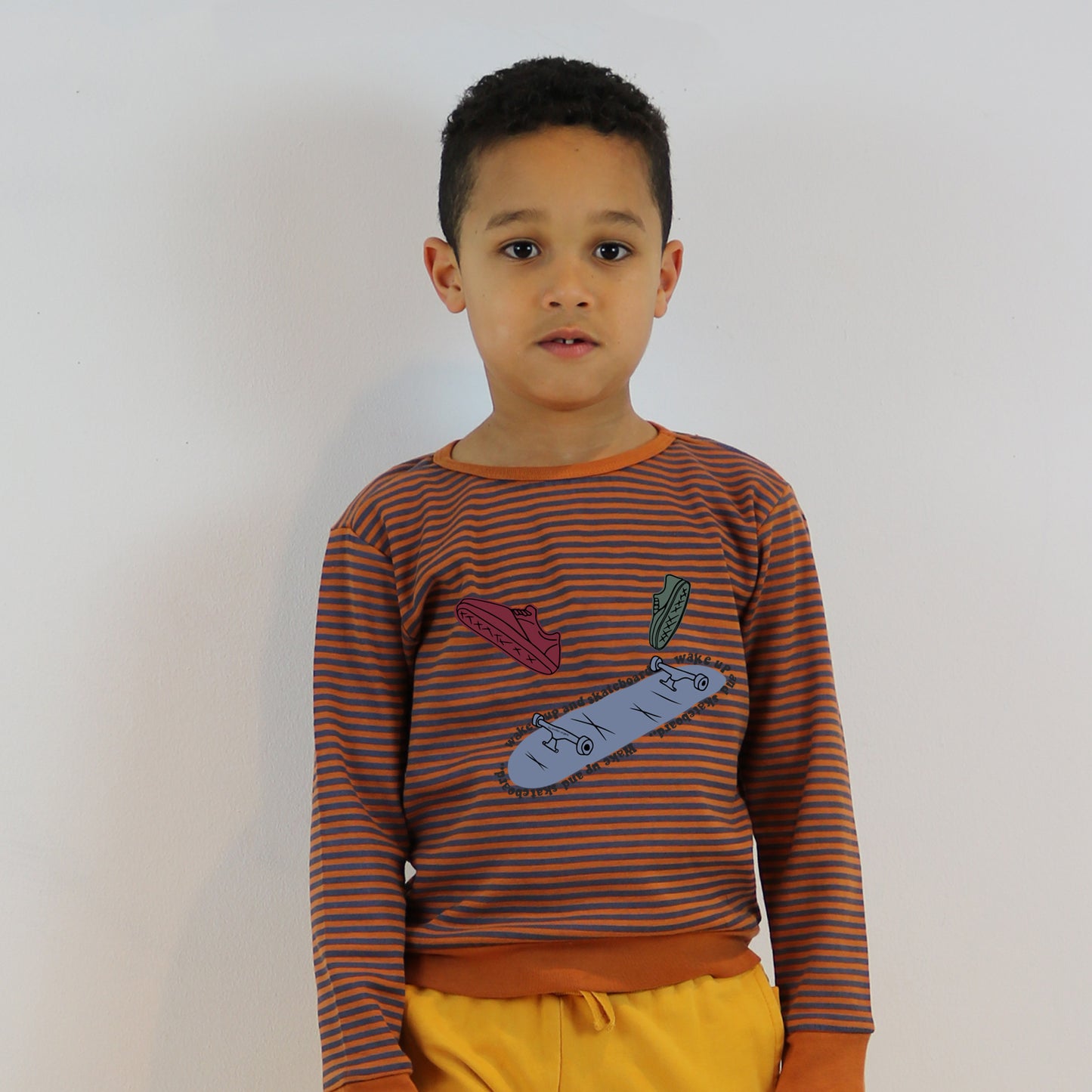 Yarn-dyed gestreept lange mouwen T-shirt met Skateboardprint
