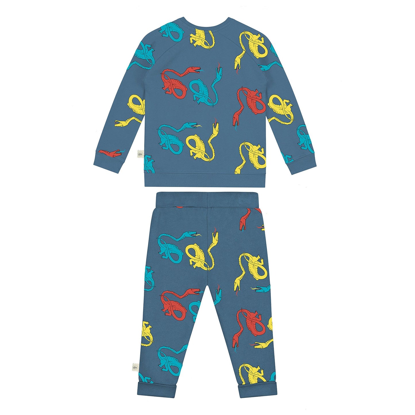 'Dragons in Camping' All Over Print Set in Vivid Denim kleur