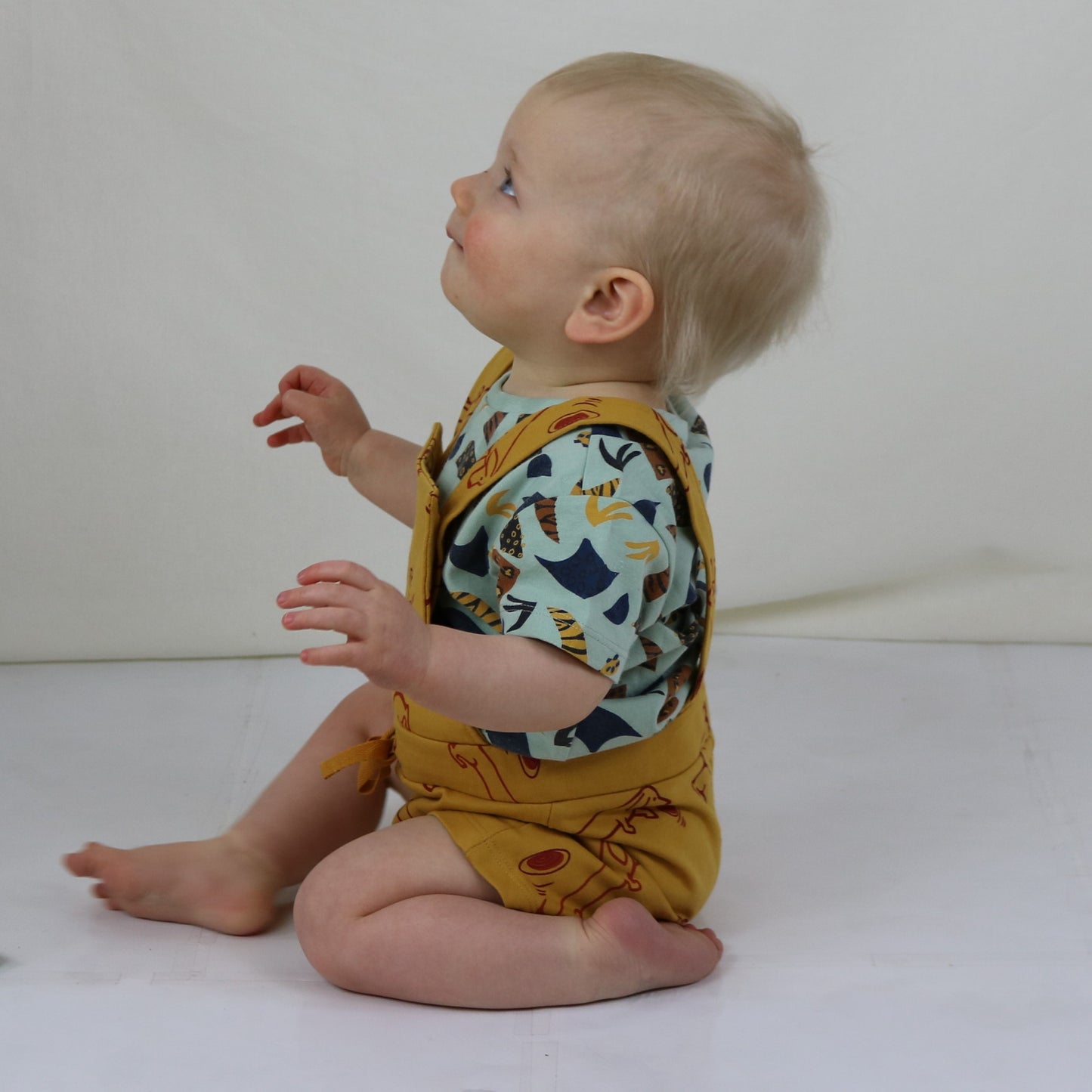 All Over Dachshund Billy at Beach print Dungree