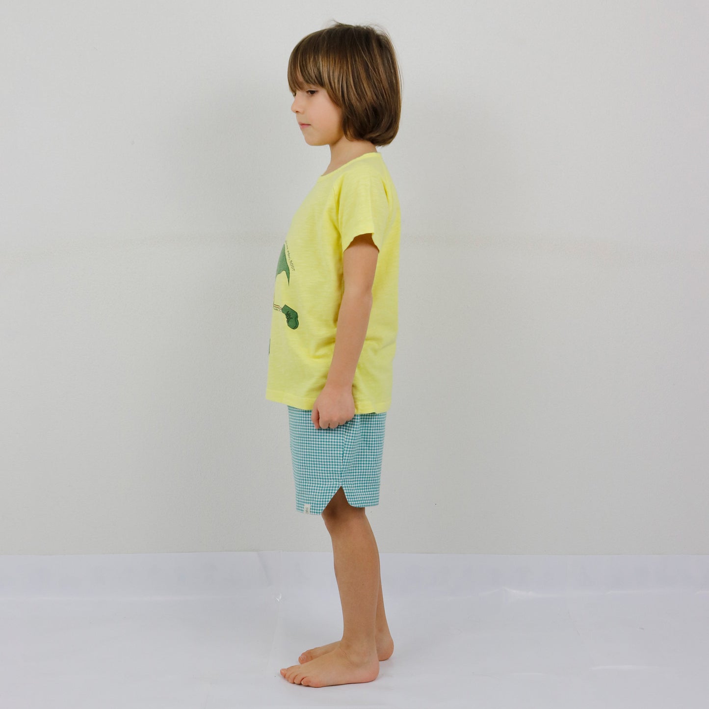Gelbes Kurzarm-T-Shirt mit Safari-Flamingoführer
