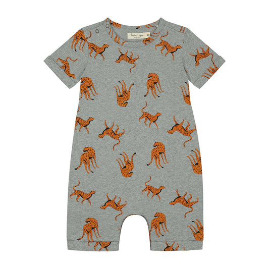 Safari leopard  all over unisex grey melange shortall