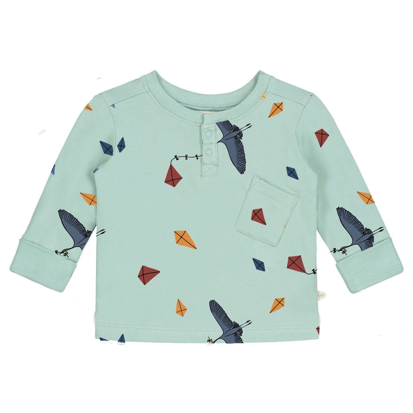 Langärmliges T-Shirt mit durchgehendem Drachen- und Vogeldruck