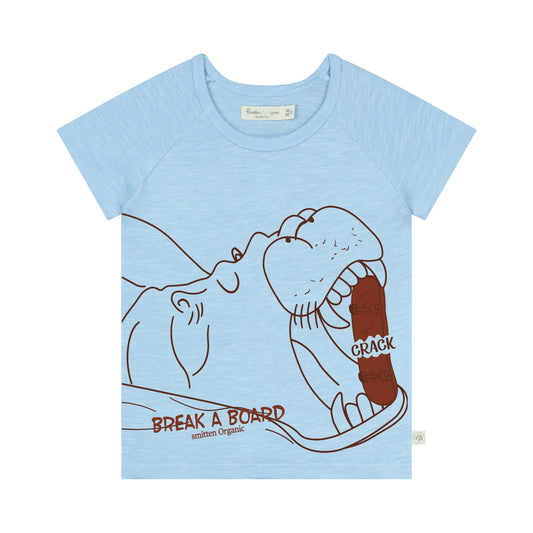 'Hippo cracking skateboard' blauw T-shirt met korte mouwen