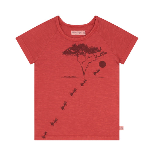 Akazienbaum im Safari-Kurzarm gebackenes rotes T-Shirt