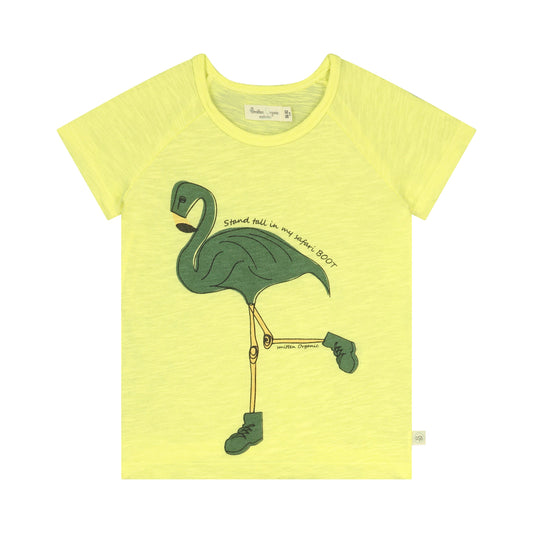 Gelbes Kurzarm-T-Shirt mit Safari-Flamingoführer