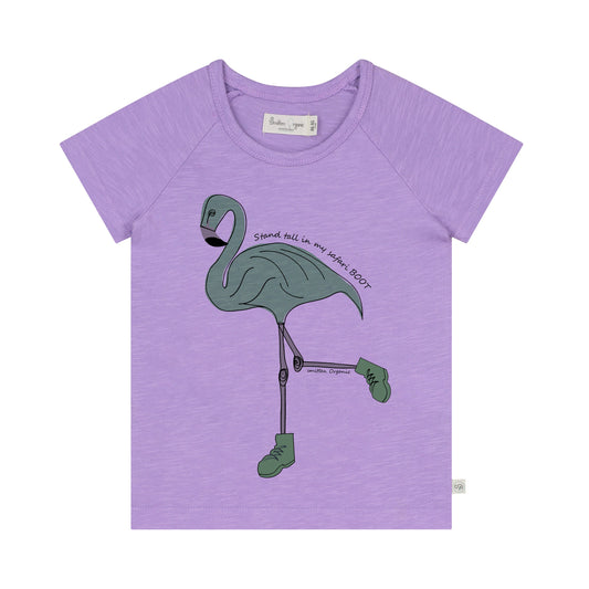 Lila Kurzarm-T-Shirt mit Safari-Flamingoführer