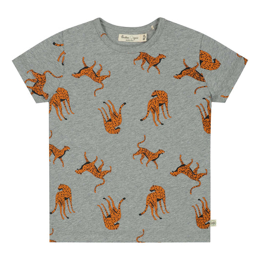 Safari-Leoparden-Unisex-T-Shirt in grauer Melange SS