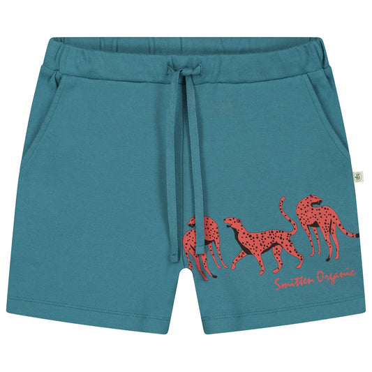 Safari leopard walking shorts blue trousers