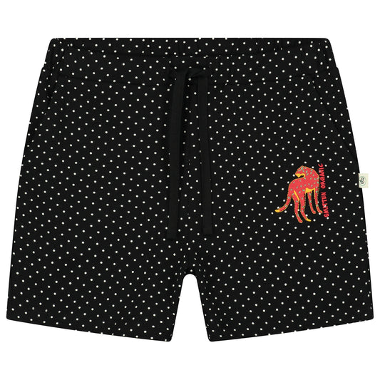 Schwarze Shorts mit Safari-Stickerei und Leopardenmuster