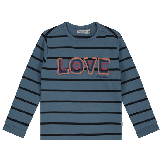 Yarn Dyed Stripes With Love Print T-Shirt LS
