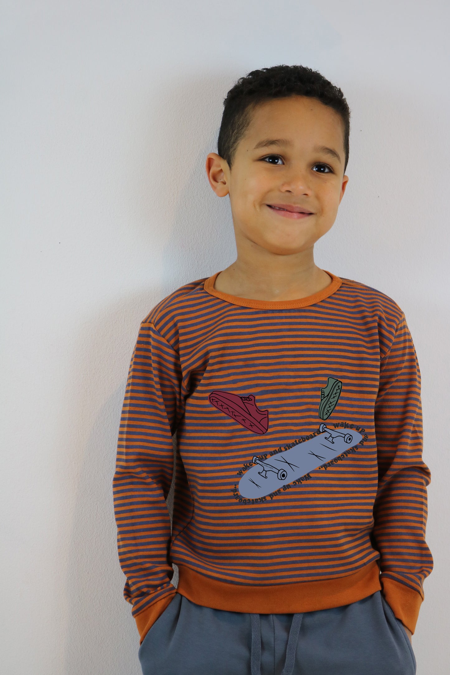 Yarn-dyed gestreept lange mouwen T-shirt met Skateboardprint