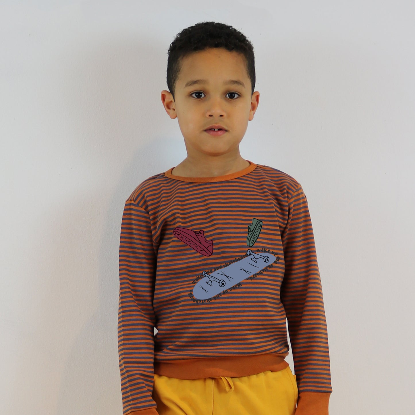 Yarn Dyed Stripes With Skates Print T-Shirt LS
