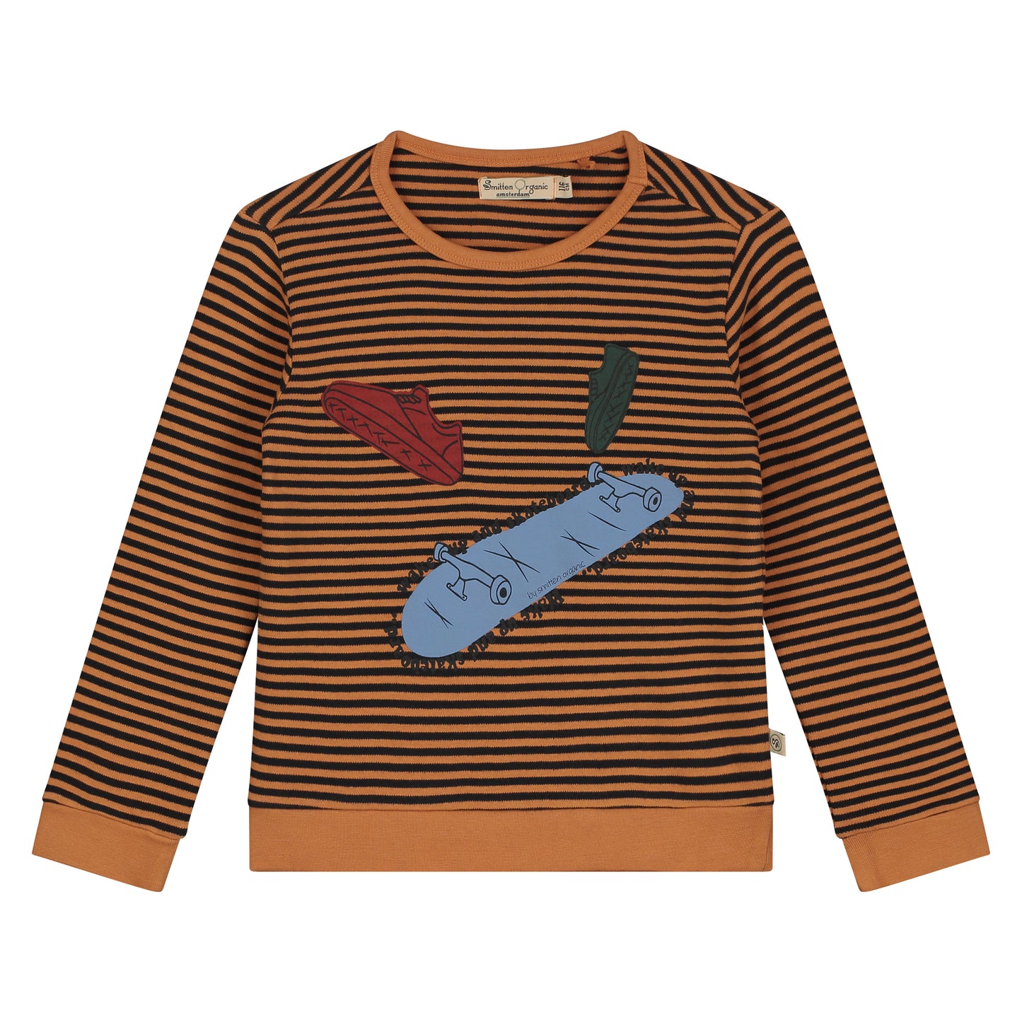 T-Shirt mit garngefärbten Streifen und Skates-Aufdruck, LS