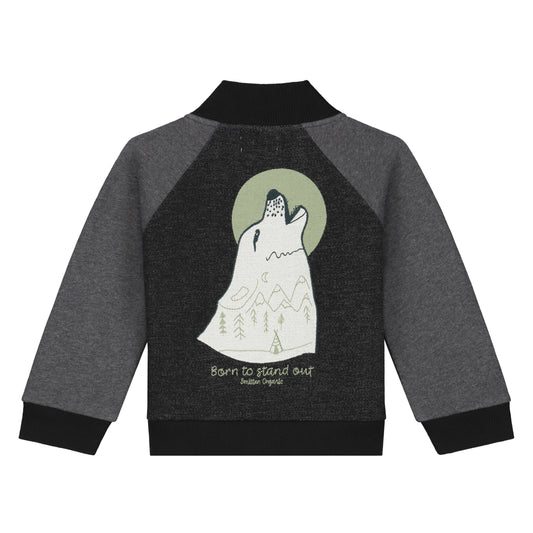 WOLF Embroidered Block Color Melange Sweat Jacket